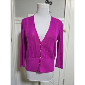 Lauren Ralph Lauren Womens Hot Pink Fuchsia Button Up Ribbed Cardigan Large Pt